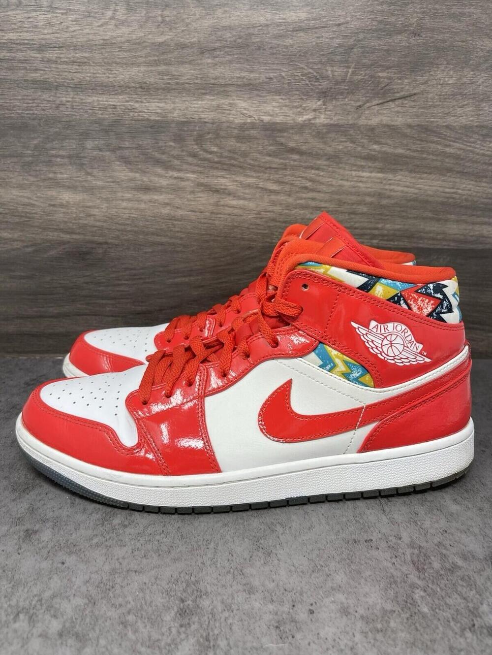 Air Jordan 1 Mid Barcelona Sweater Mens Size 11.5 Red White Patent DC7294-600